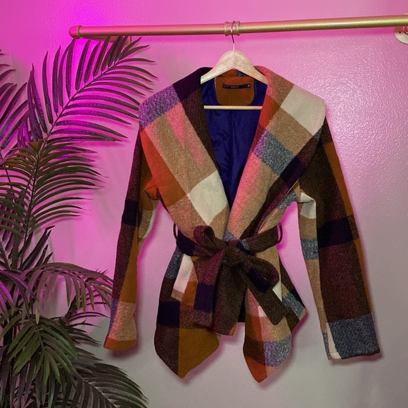 NWOT - ZAFUL - BELTED WOOL BLEND PLAID PEA COAT - Picture 16 of 16